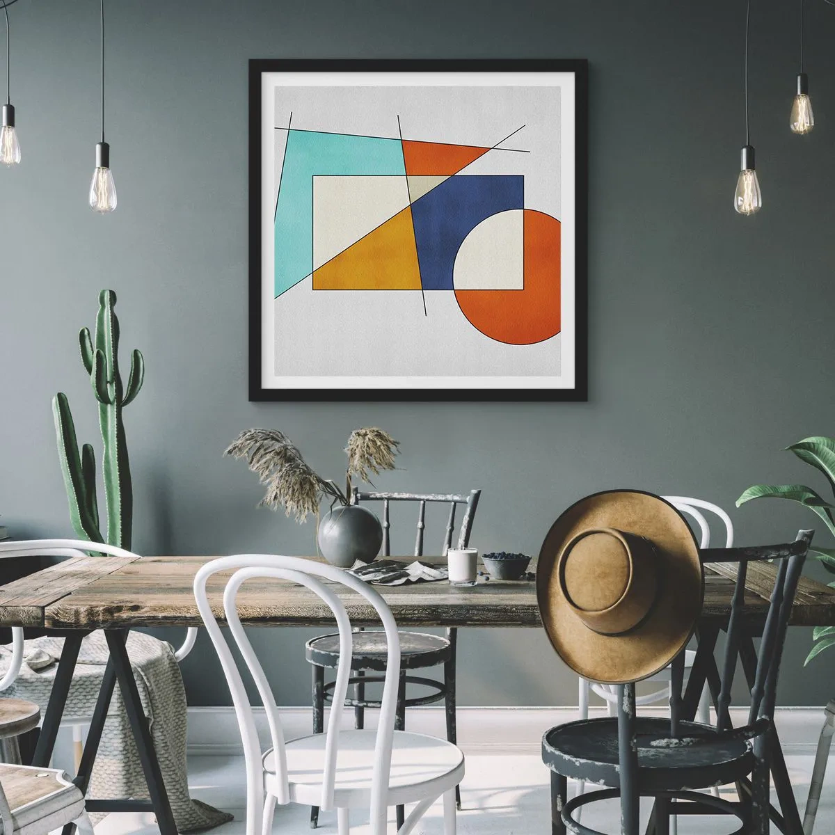 Pôster com moldura preta - Abstração: diversão modernista - 40x40 cm