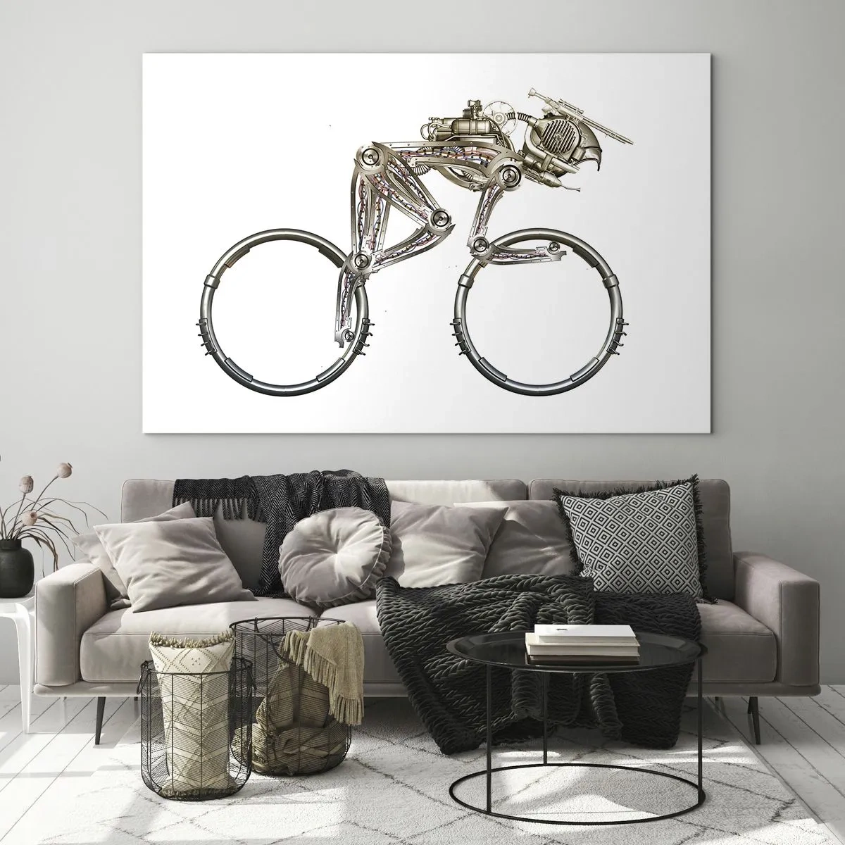 Quadro em vidro - Bicicleta industrial feita de metal - 70x50cm - Uma ótima máquina - Decoração de parede moderna para a sala de estar e quarto ARTTOR