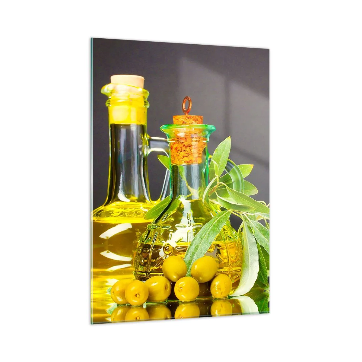 Quadro em vidro - Natureza morta com azeitonas e azeite - 50x70 cm