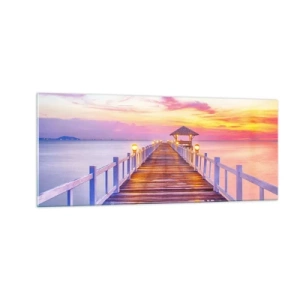 Quadro em vidro - O silêncio lilás-dourado da noite - 100x40 cm