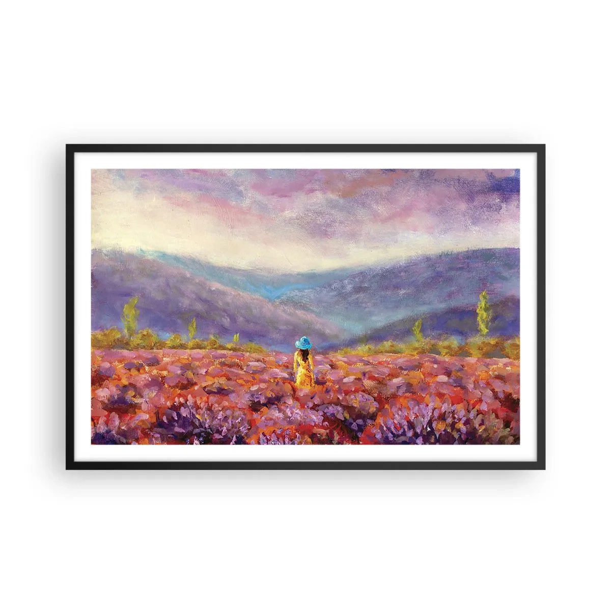 Pôster com moldura preta - No mundo da lavanda - 91x61 cm