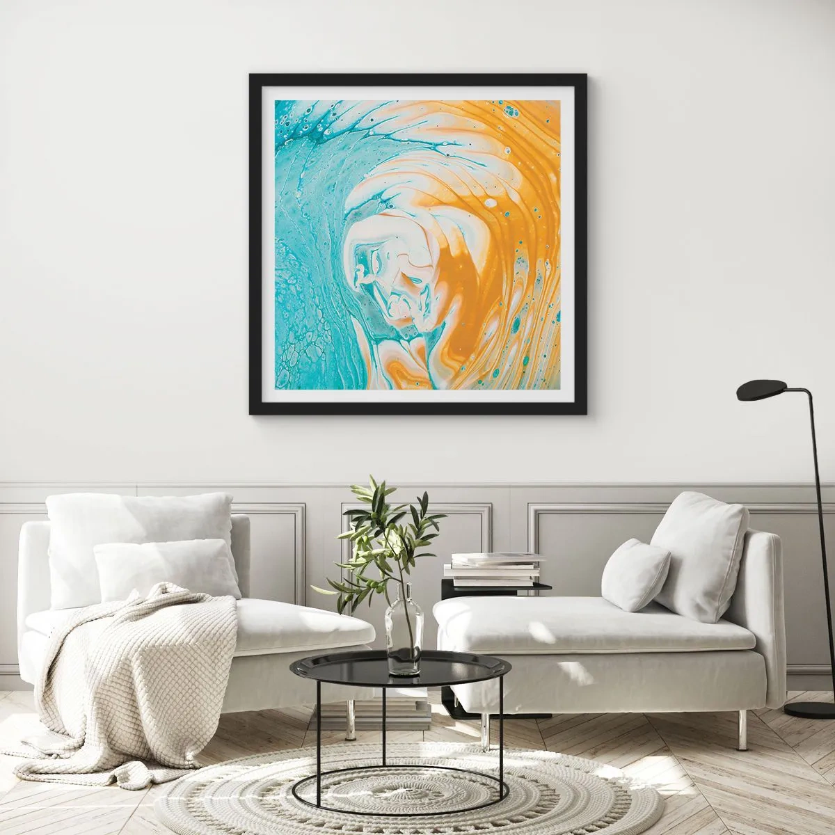 Pôster com moldura preta - Vórtice em pastel - 60x60 cm