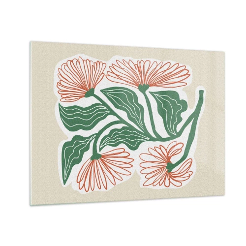 Quadro em vidro - Flores decorativas de estilo folclórico em um fundo claro - 70x50cm - Folclórico e moderno - Decoração de parede moderna para a sala de estar e quarto ARTTOR