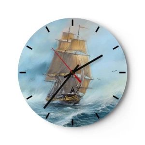 Relógio de parede - Relógio em vidro - Um veleiro em um mar tempestuoso em um cenário dinâmico - 30x30cm - Correndo sobre as ondas - Decoração de parede moderna para a sala de estar, cozinha e quarto ARTTOR