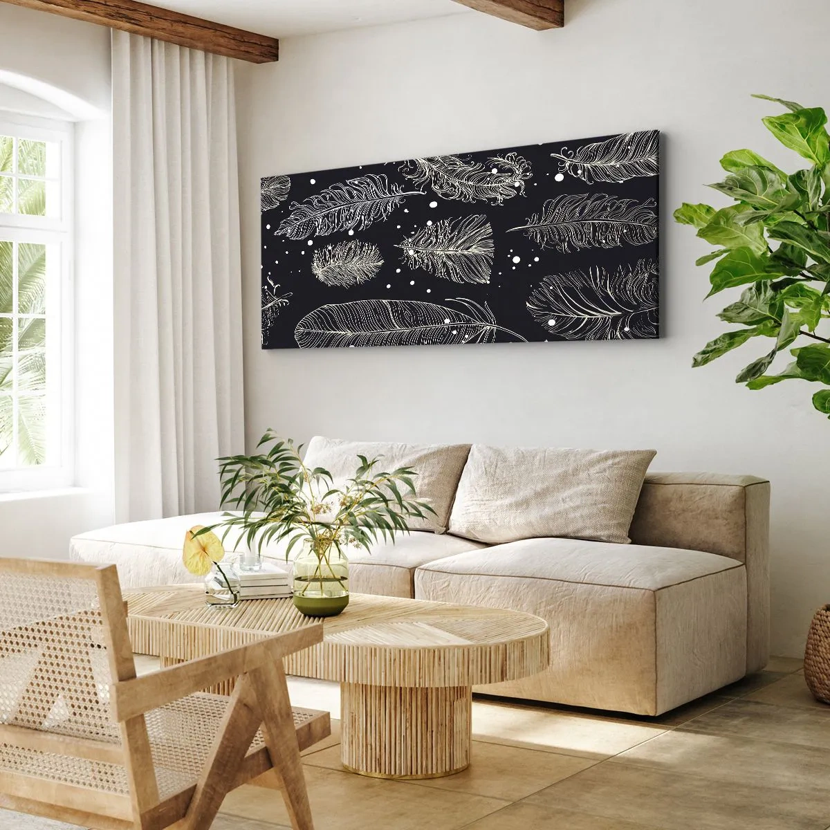 Quadro em tela - Rendas de penas - 100x40 cm