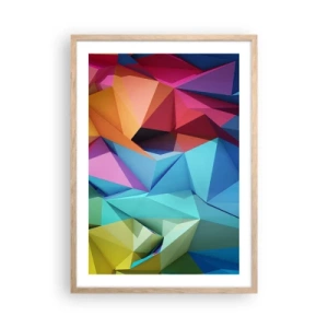 Pôster com moldura de carvalho claro - Arco-íris de origami - 50x70 cm