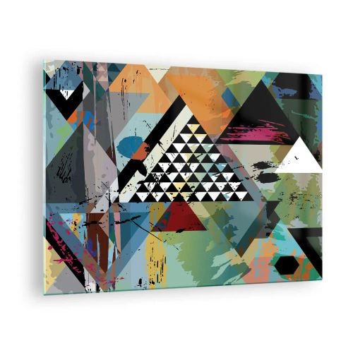 Quadro em vidro - Composição abstrata de formas geométricas e cores - 70x50cm - Como é simples - Decoração de parede moderna para a sala de estar e quarto ARTTOR