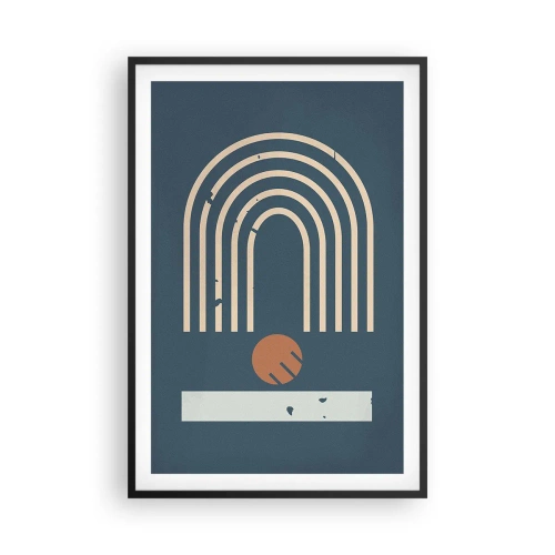 Pôster com moldura preta - Geometria em azul marinho - 61x91 cm