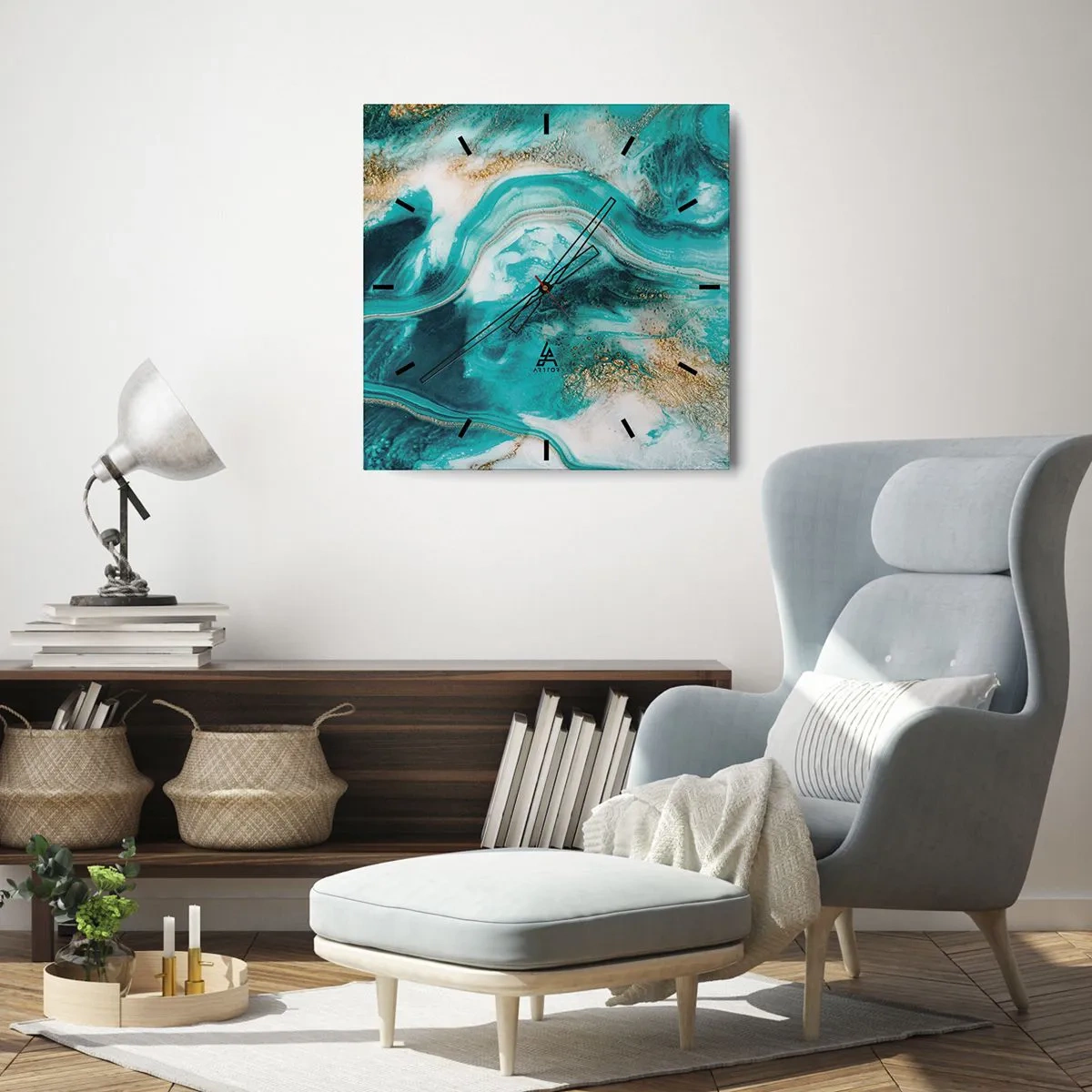 Relógio de parede - Relógio em vidro - Rio do Ouro - 40x40 cm