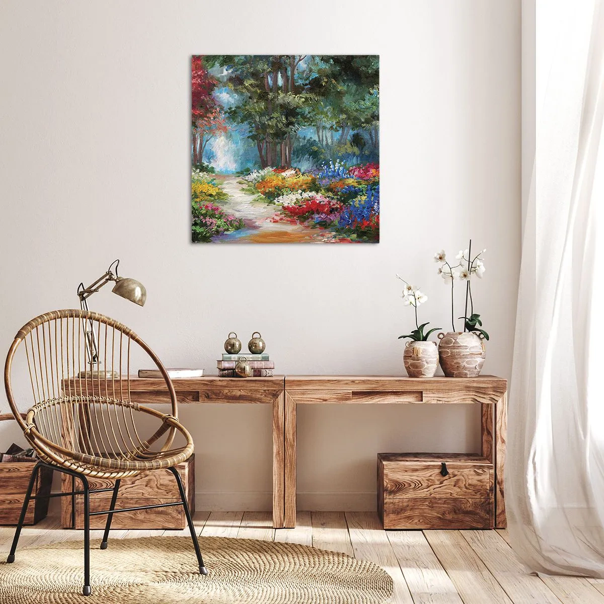 Quadro em tela - Jardim florestal, floresta florida - 30x30 cm