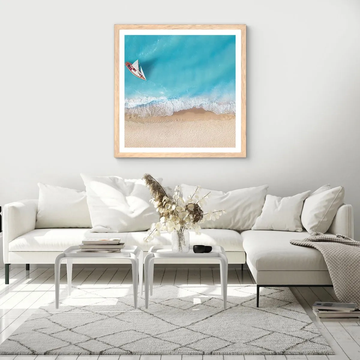 Pôster com moldura de carvalho claro - No limite do azul e do ouro - 50x50 cm