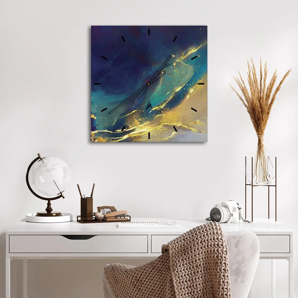 Relógio de parede - Relógio em vidro - Piscina dourada - 30x30 cm