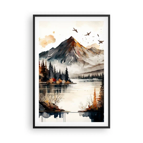 Pôster com moldura preta - Outono dourado nas montanhas - 61x91 cm