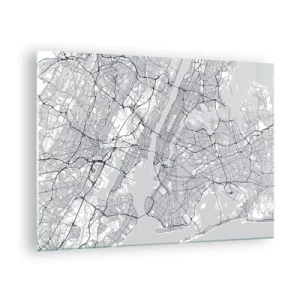 Quadro em vidro - Um mapa de ruas e distritos de grandes cidades em formato monocromático - 70x50cm - Anatomia de uma metrópole - Decoração de parede moderna para a sala de estar e quarto ARTTOR