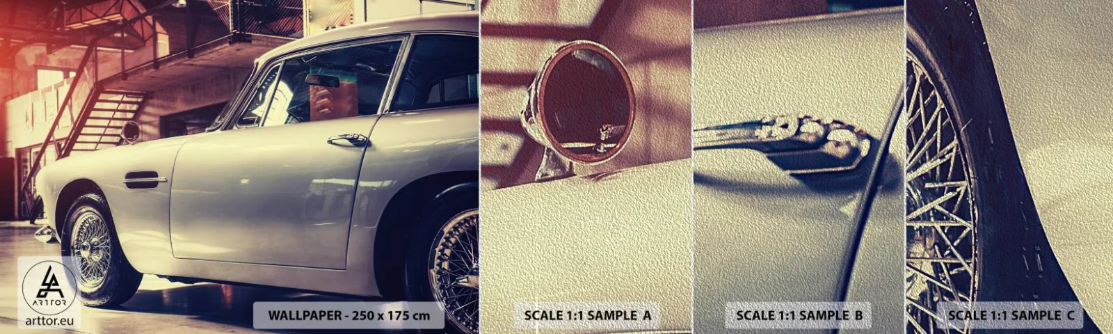 Amostra de papel de parede Premium Sand - Os clássicos não envelhecem - Carro, Automotivo, Vintage - 100x30 cm