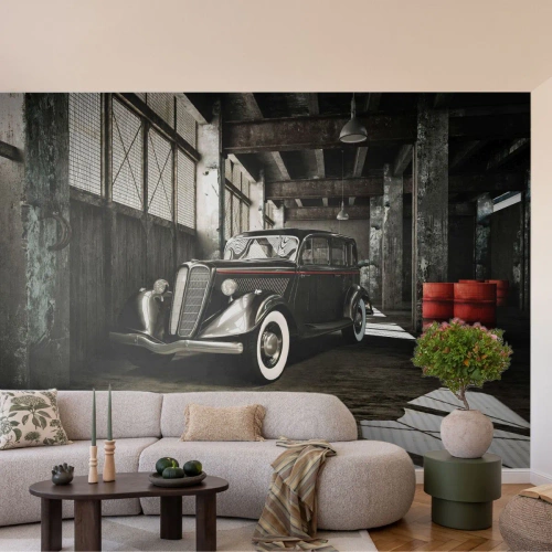 Papel de Parede Premium Sand - A elegância duradoura dos anos 30. - Automotivo, Carro retrô, Armazém de Fábrica - 100x70 cm