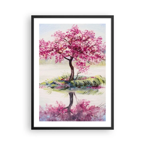 Pôster com moldura preta - Uma cerejeira perto de um lago calmo - 50x70cm - A festa da Primavera - Decoração de parede moderna para a sala de estar e quarto ARTTOR