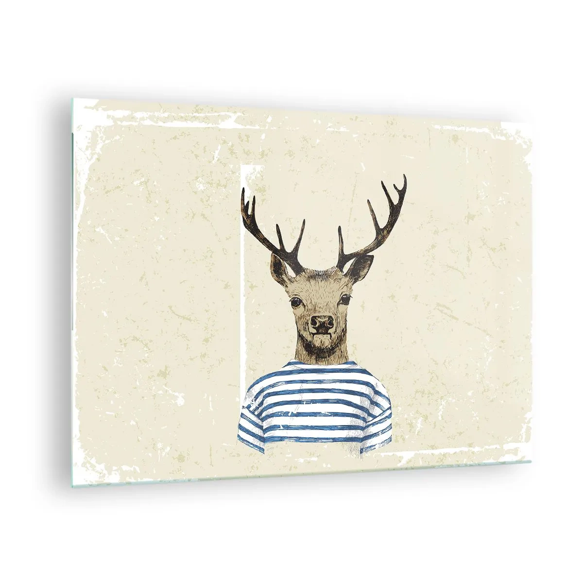 Quadro em vidro - Gráfico de um cervo em uma camisa de marinheiro em um fundo claro - 70x50cm - Porque eu gosto de camisas listradas! - Decoração de parede moderna para a sala de estar e quarto ARTTOR