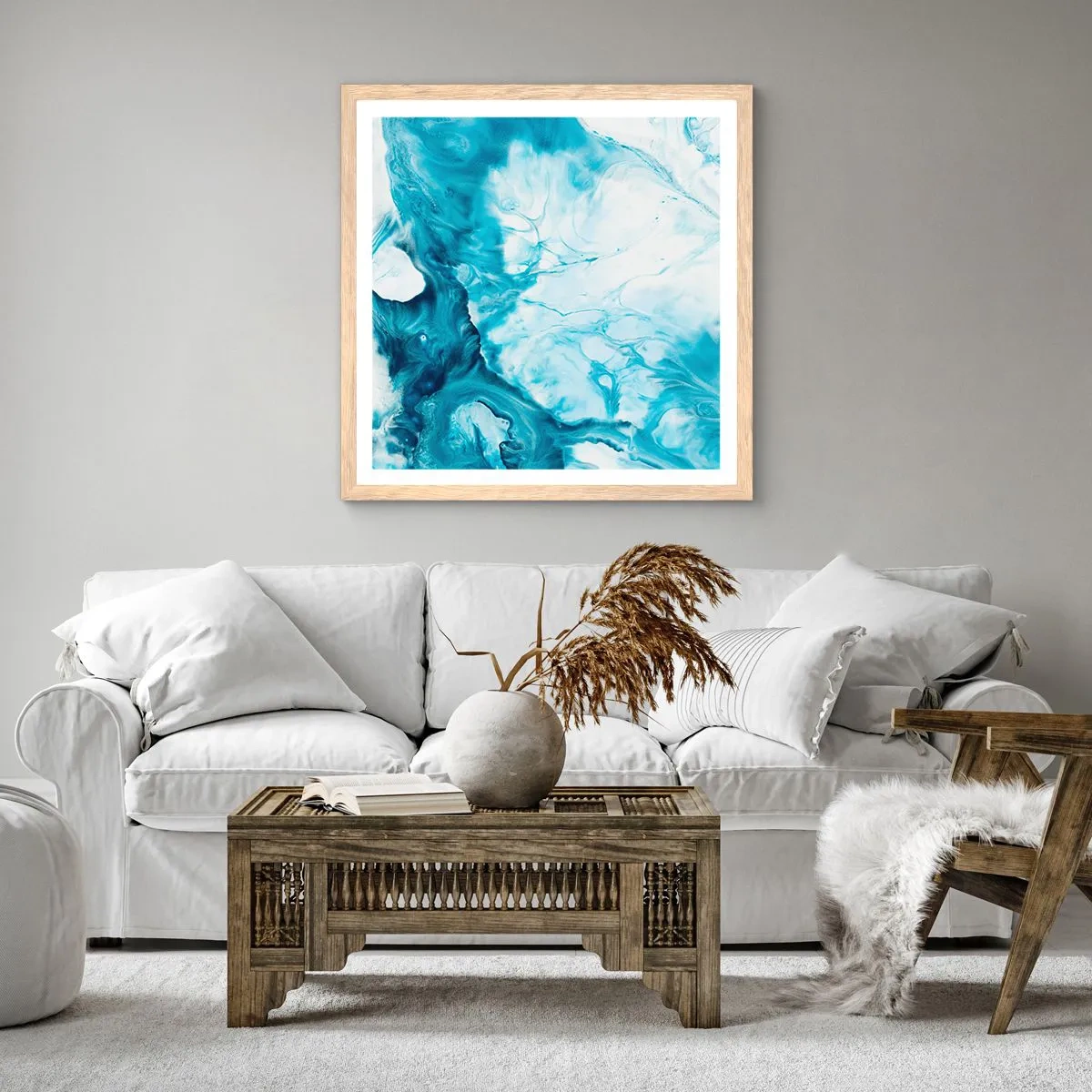 Pôster com moldura de carvalho claro - Concerto Azul - 30x30 cm