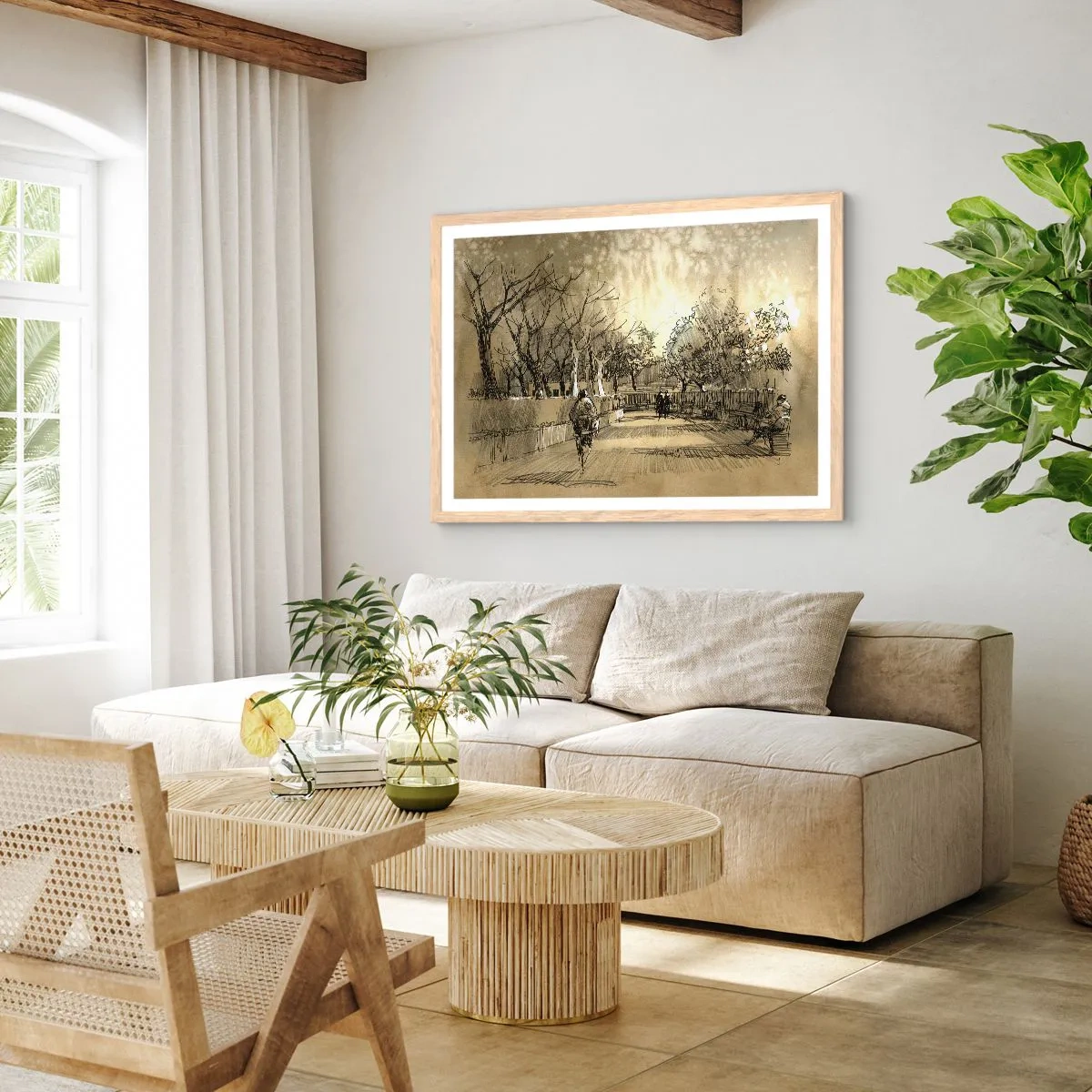 Pôster com moldura de carvalho claro - Um momento capturado por uma pena - 100x70 cm