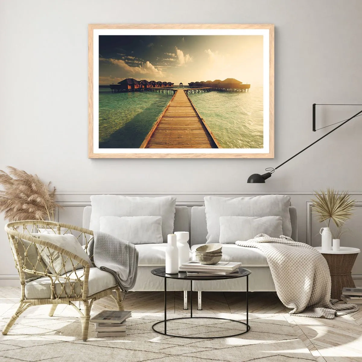 Pôster com moldura de carvalho claro - Um convite caloroso - 100x70 cm