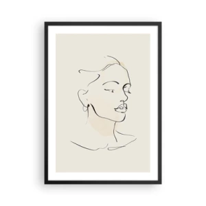 Pôster com moldura preta - Retrato de uma mulher em um estilo de arte de linha minimalista - 50x70cm - Uma certa linha - Decoração de parede moderna para a sala de estar e quarto ARTTOR