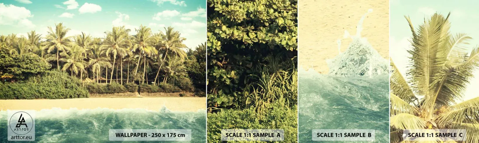 Amostra de Papel de Parede Standard Eco - Ou talvez aqui? - Paisagem, Praia, Coqueiro - 100x30 cm