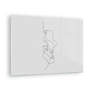 Quadro em vidro - Um desenho delicado de dois rostos em um contorno - 70x50cm - O calor dos desejos amargos - Decoração de parede moderna para a sala de estar e quarto ARTTOR