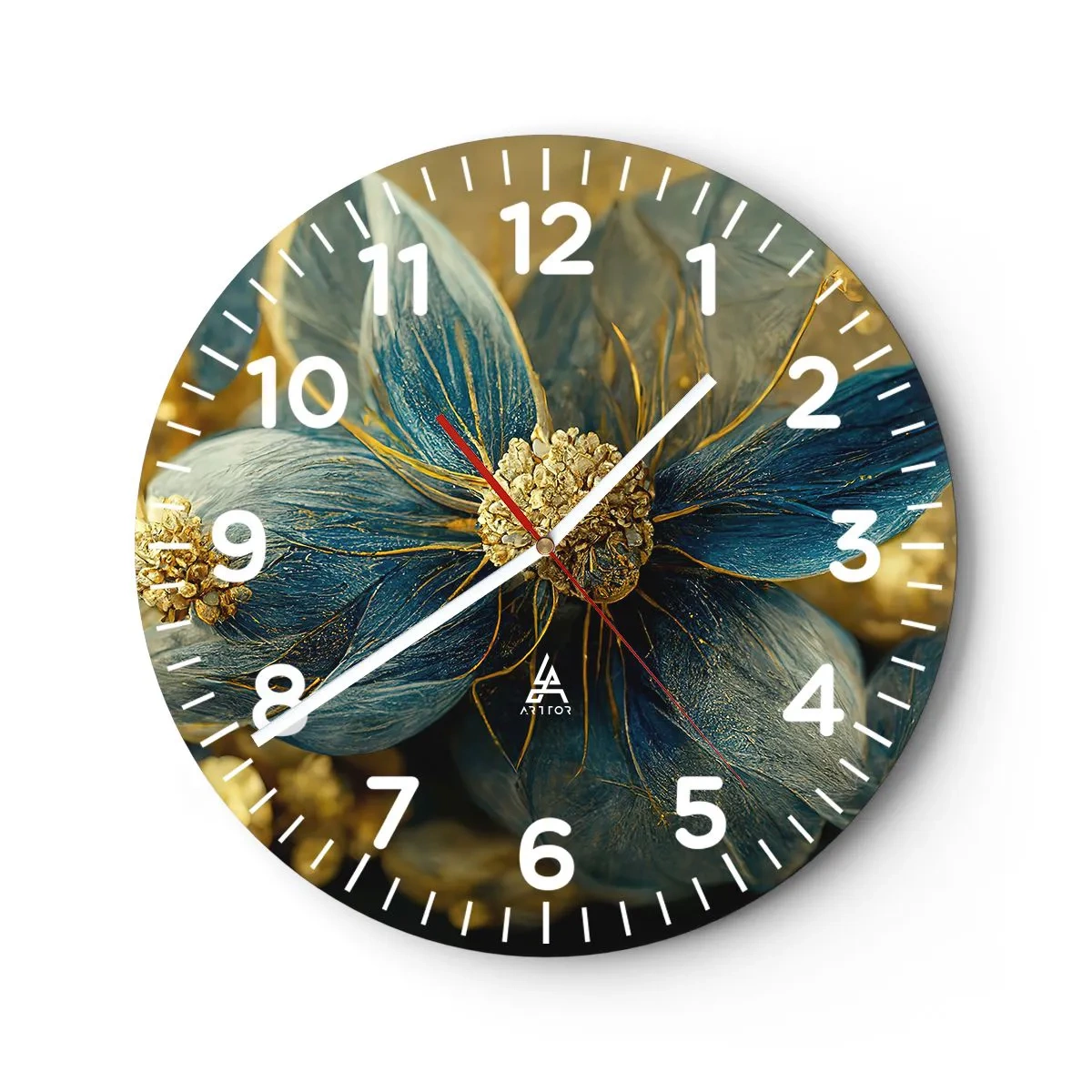 Relógio de parede - Relógio em vidro - Florescer com ouro - 40x40 cm