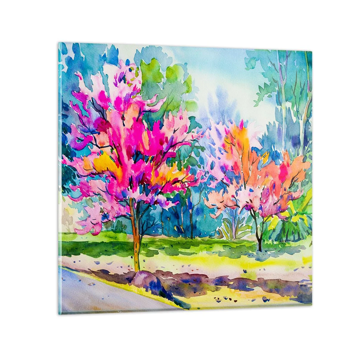 Quadro em vidro - Um jardim arco-íris no brilho da primavera - 60x60 cm