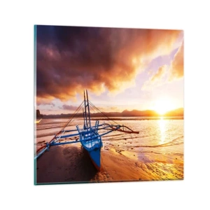 Quadro em vidro - Esticar-se na areia após um longo dia - 40x40 cm