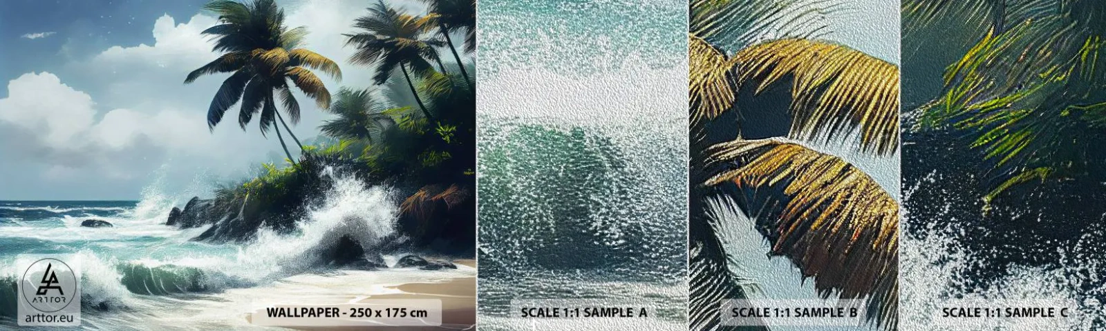 Amostra de papel de parede Premium Sand - Em uma costa tropical - Praia, Tropical, Palma - 100x30 cm