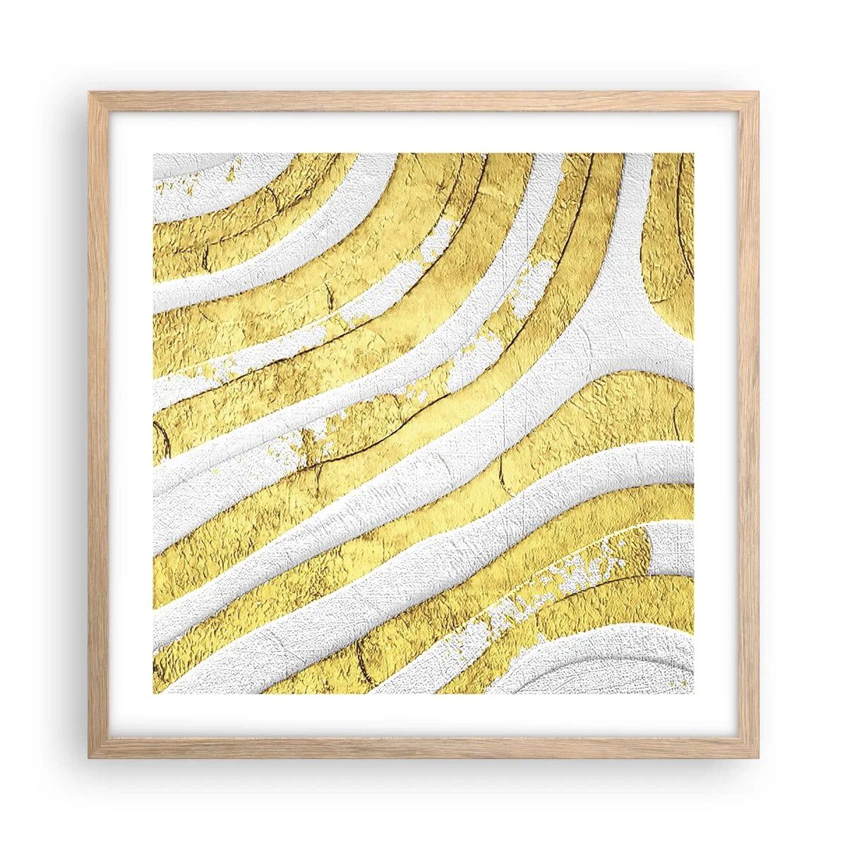 Pôster com moldura de carvalho claro - Composição a branco e ouro - 50x50 cm