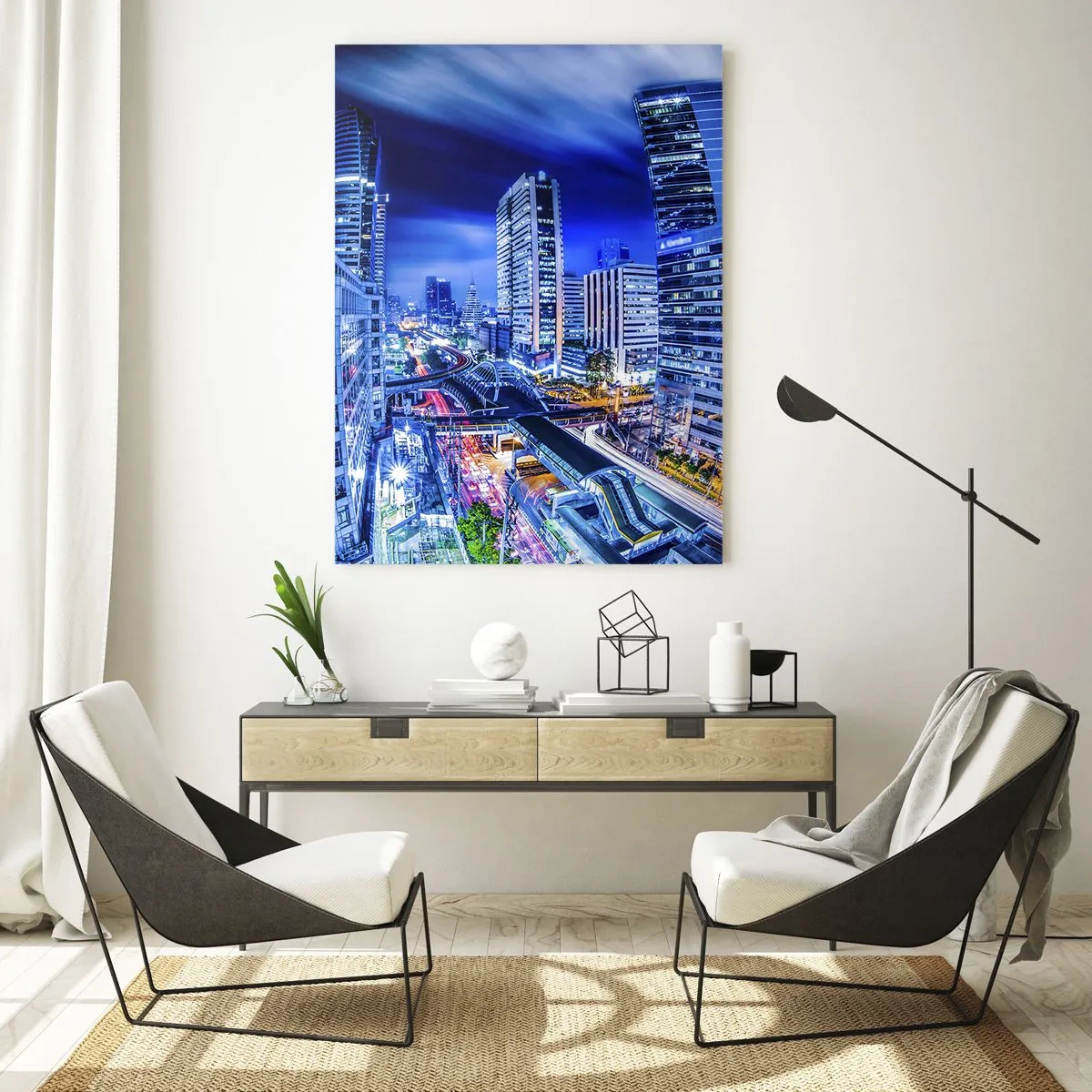 Quadro em vidro - Ritmos da cidade noturna - 70x100 cm