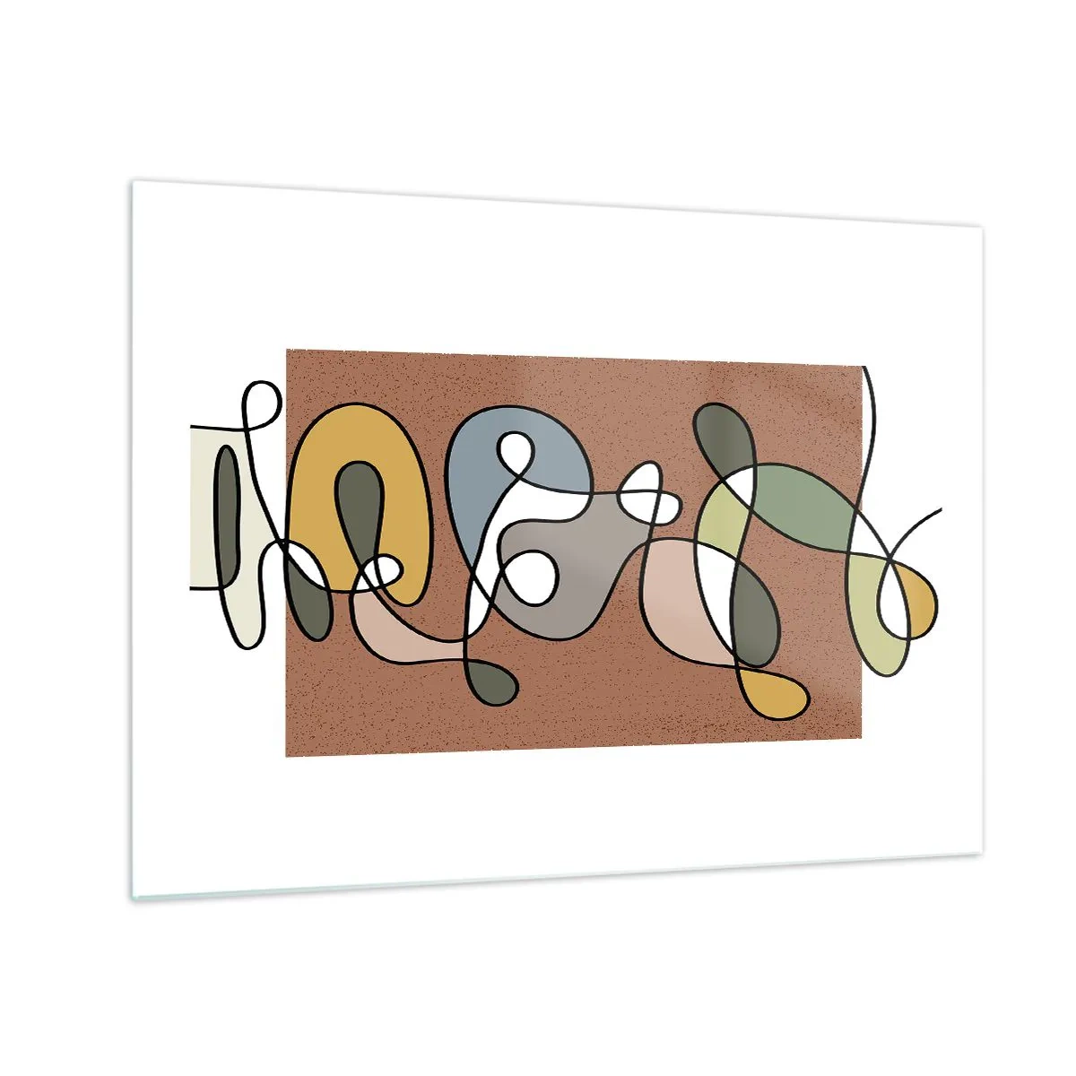 Quadro em vidro - Abstração colorida com uma linha preta em um fundo marrom - 70x50cm - Abstração que vale a pena sorrir - Decoração de parede moderna para a sala de estar e quarto ARTTOR