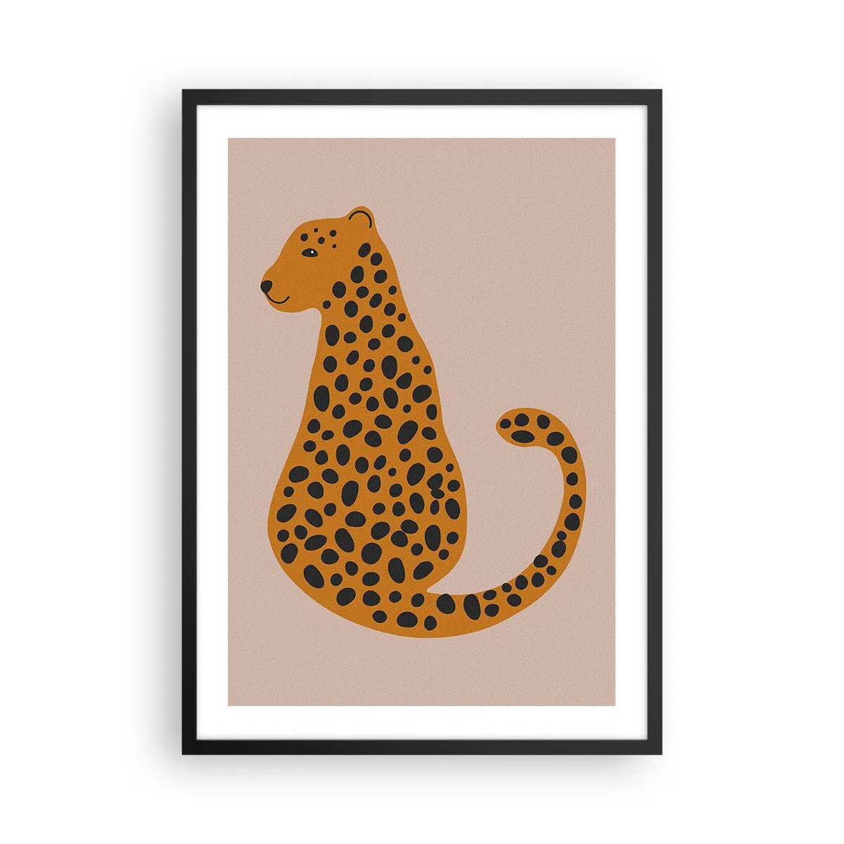 Pôster com moldura preta - Chita minimalista em fundo bege - 50x70cm - A estampa de leopardo está na moda - Decoração de parede moderna para a sala de estar e quarto ARTTOR