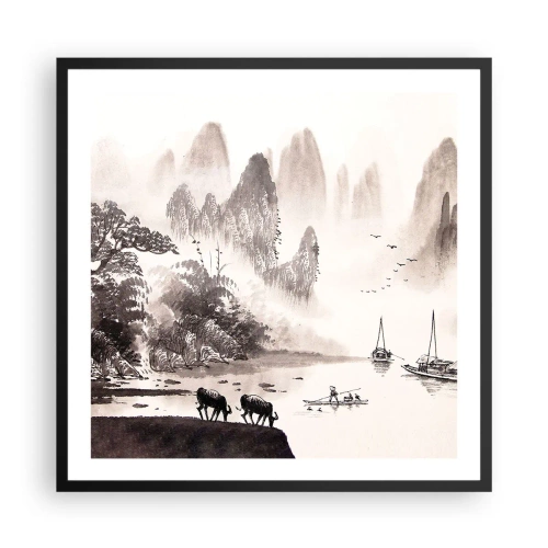 Pôster com moldura preta - O cotidiano exótico do Oriente - 60x60 cm