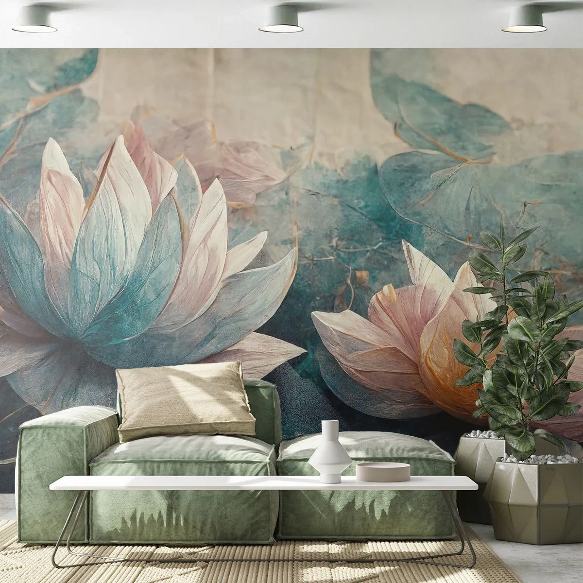Papel de Parede Premium Canvas - Estrelas do lago - Flores, Art Deco, Lótus - 250x175 cm