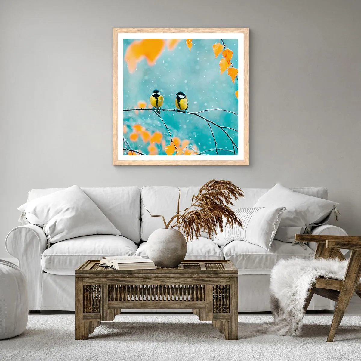 Pôster com moldura de carvalho claro - Fofoca de pássaros - 60x60 cm
