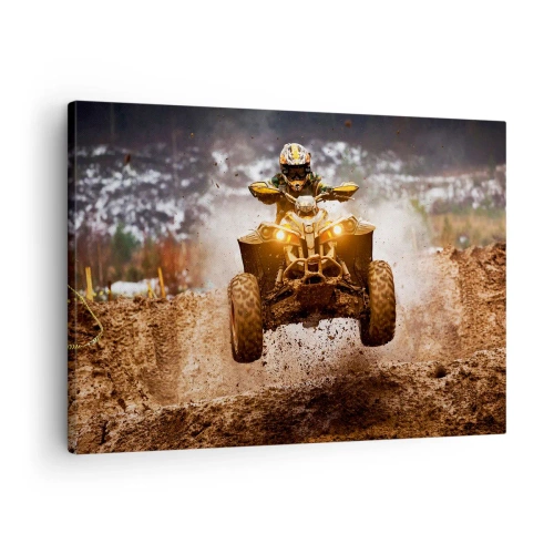 Quadro em tela - Quadriciclo radical em terreno lamacento - 70x50cm - No risk no fun - Decoração de parede moderna para a sala de estar e quarto ARTTOR