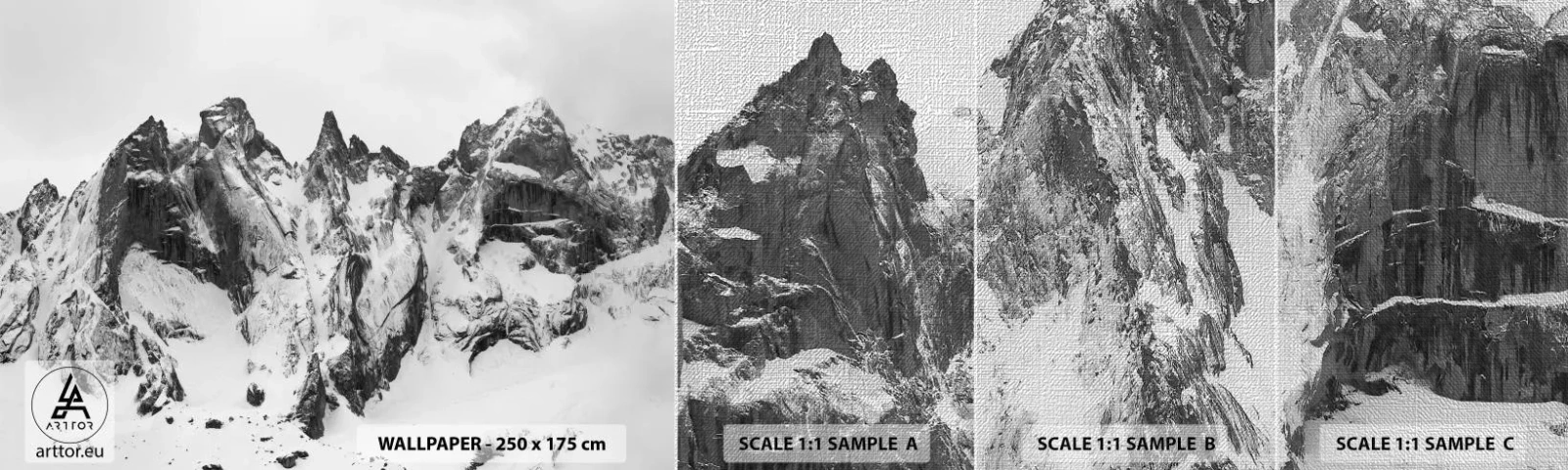 Amostra de papel de parede Premium Canvas - O assustador cume de granito - Paisagem, Montanhas, Alpes - 100x30 cm