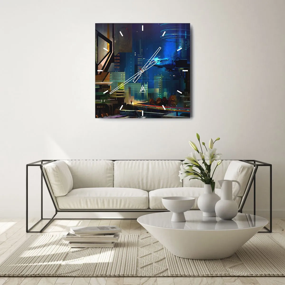 Relógio de parede - Relógio em vidro - Num futuro próximo - 40x40 cm