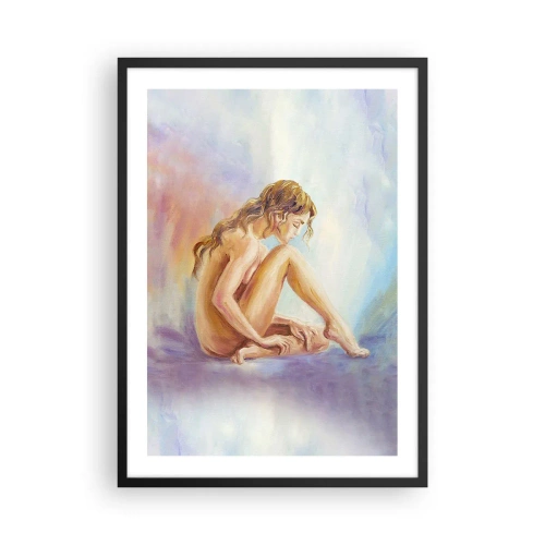 Pôster com moldura preta - Uma mulher perdida em pensamentos contra um fundo pastel - 50x70cm - Ato de juventude - Decoração de parede moderna para a sala de estar e quarto ARTTOR