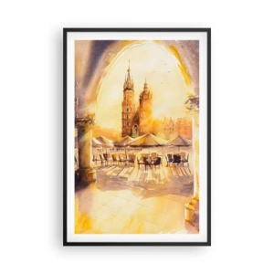 Pôster com moldura preta - Pôr do sol na praça do mercado de Cracóvia - 61x91 cm