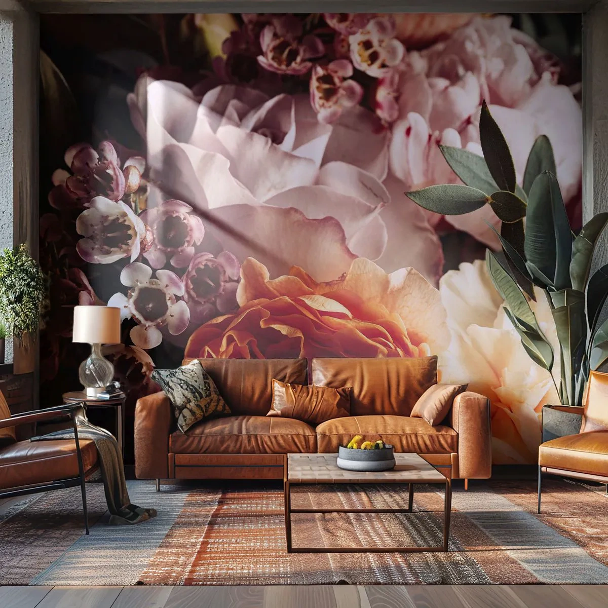 Papel de Parede Premium Sand - Envolto em beleza - Flores, Buquê de flores, Rosa - 150x105 cm