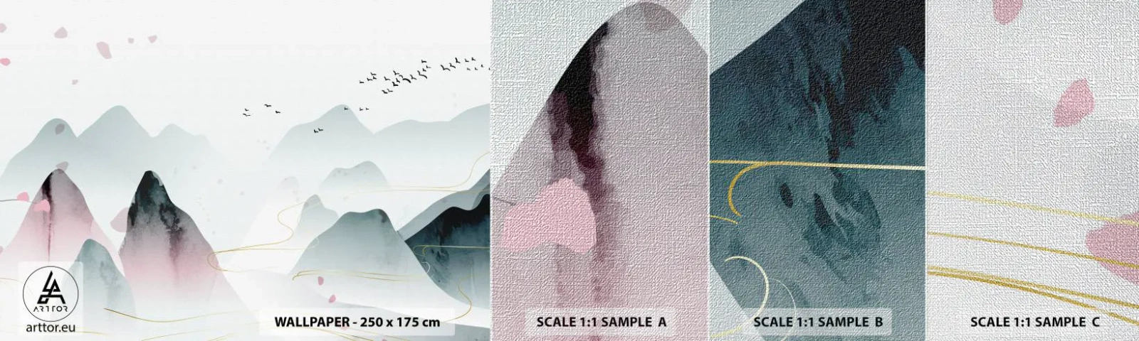 Amostra de papel de parede Premium Canvas - Acima dos picos - Paisagem, Pássaros, Montanhas - 100x30 cm