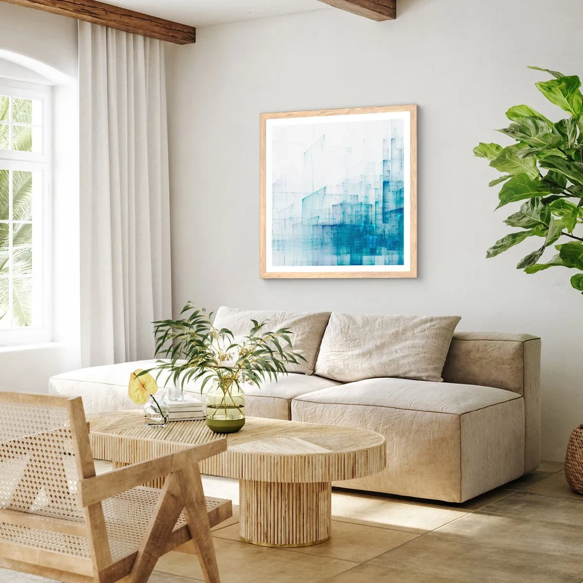 Pôster com moldura de carvalho claro - Como o espaço ficou - 40x40 cm