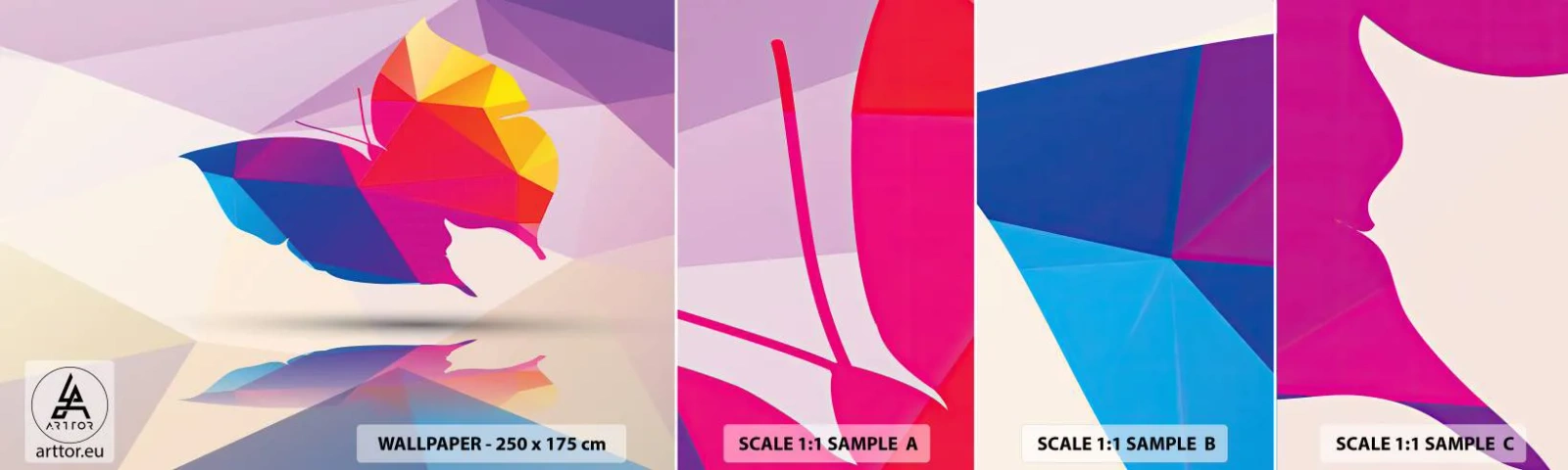 Amostra de Papel de Parede Standard Eco - Arco-íris borboleta - Insetos, Borboleta, Figura Geométrica - 100x30 cm