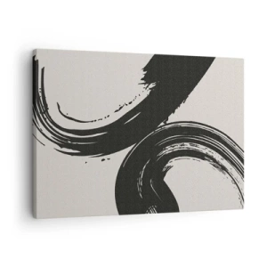 Quadro em tela - Pinceladas dinâmicas em preto sobre fundo claro - 70x50cm - Varrer e circular - Decoração de parede moderna para a sala de estar e quarto ARTTOR