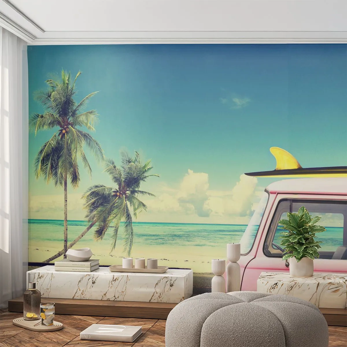 Papel de Parede Autocolante Deluxe Sticker - Está na hora das férias - Paisagem, Praia, Surfar - 250x175 cm